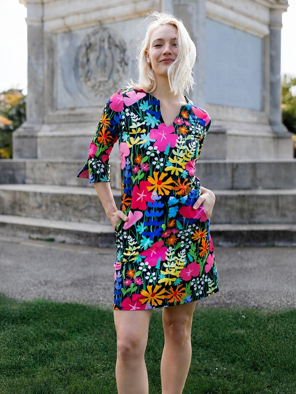 Maeve Cotton Maeve Floral V-Neck Shift Dress in Multicolor
